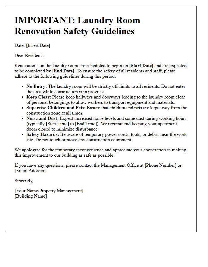 Safety Guidelines Letter During Laundry Room Renovation