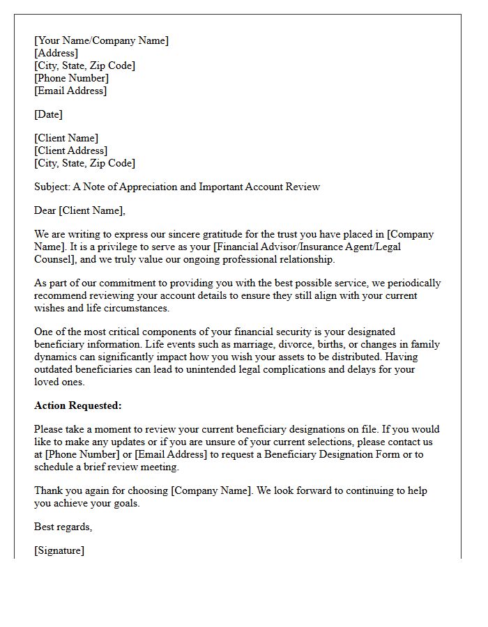 Client Appreciation and Beneficiary Update Letter