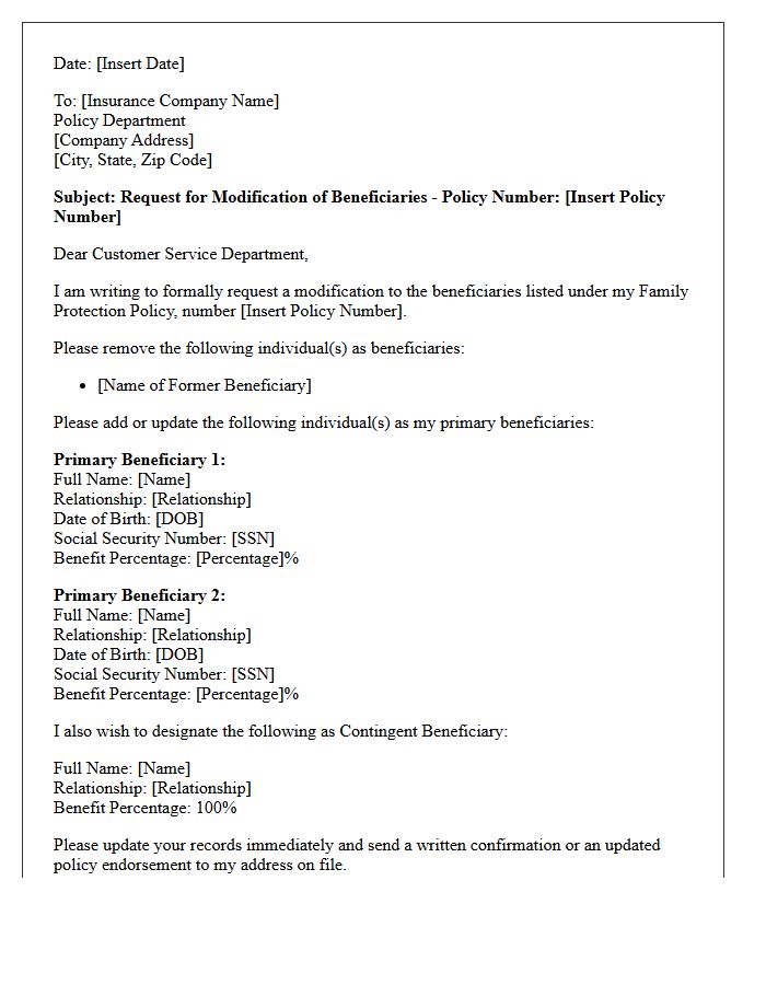 Family Protection Beneficiary Modification Letter