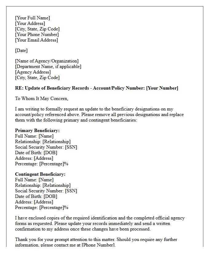 Official Agency Beneficiary Record Update Letter
