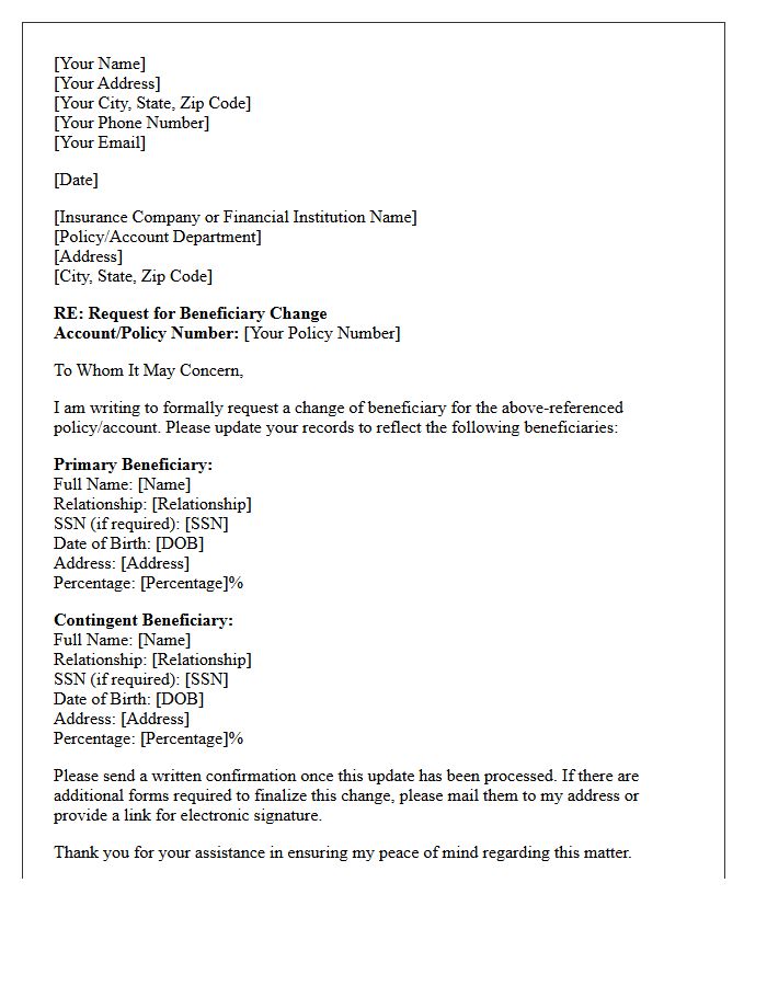 Peace of Mind Beneficiary Change Letter
