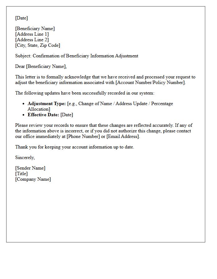 Receipt of Beneficiary Information Adjustment Letter