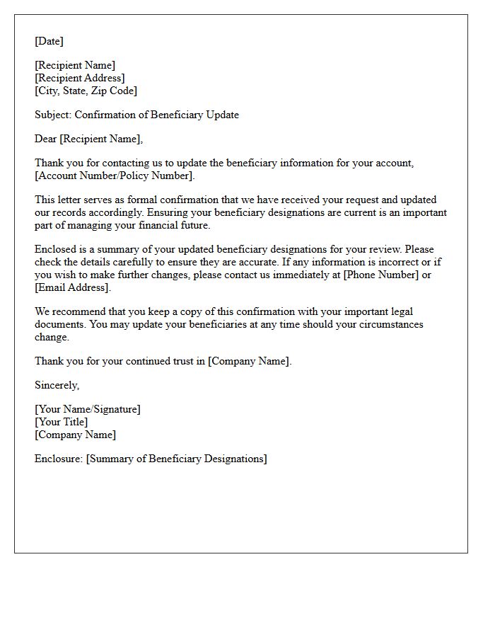 Thank You for Updating Your Beneficiary Letter