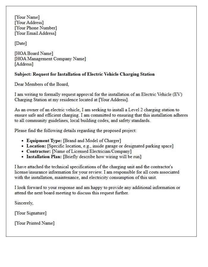 Homeowners Association Member Letter About Electric Vehicle Charging Station Installation