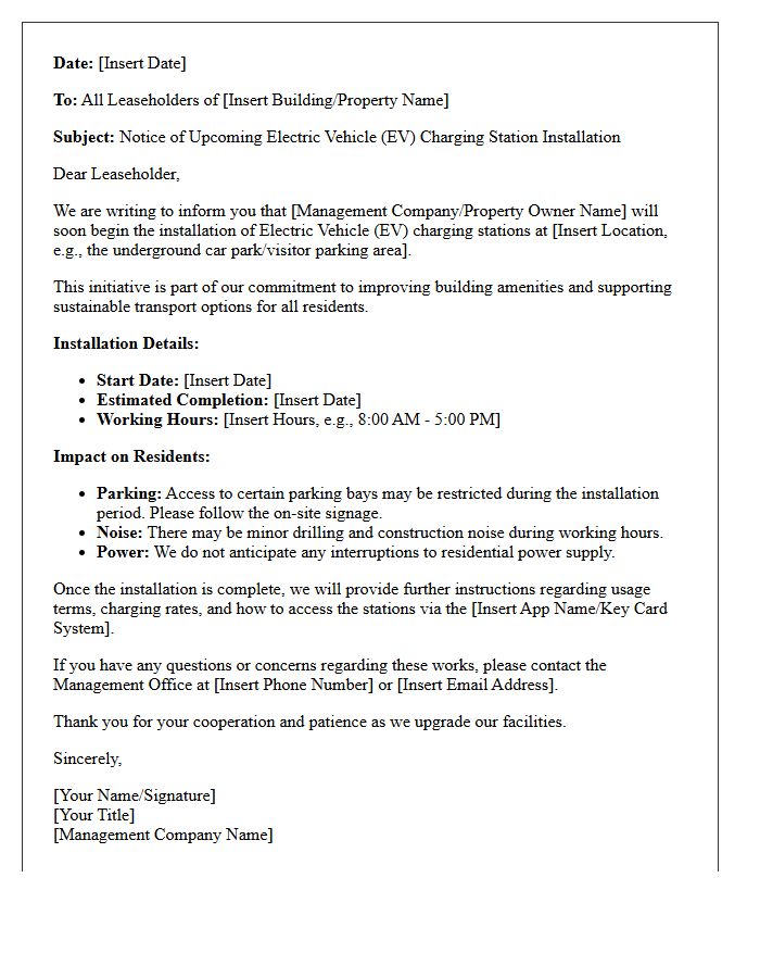 Leaseholder Letter for Upcoming Electric Vehicle Charging Station Installation