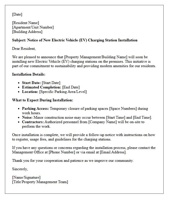 Resident Letter Regarding New Electric Vehicle Charging Station Installation