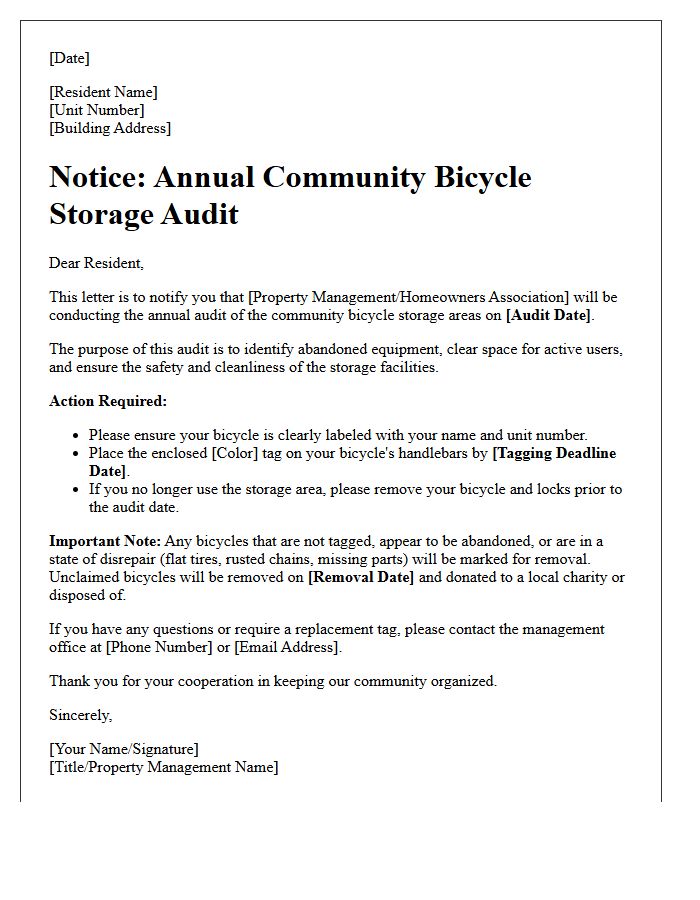 Annual Community Bicycle Storage Audit Letter