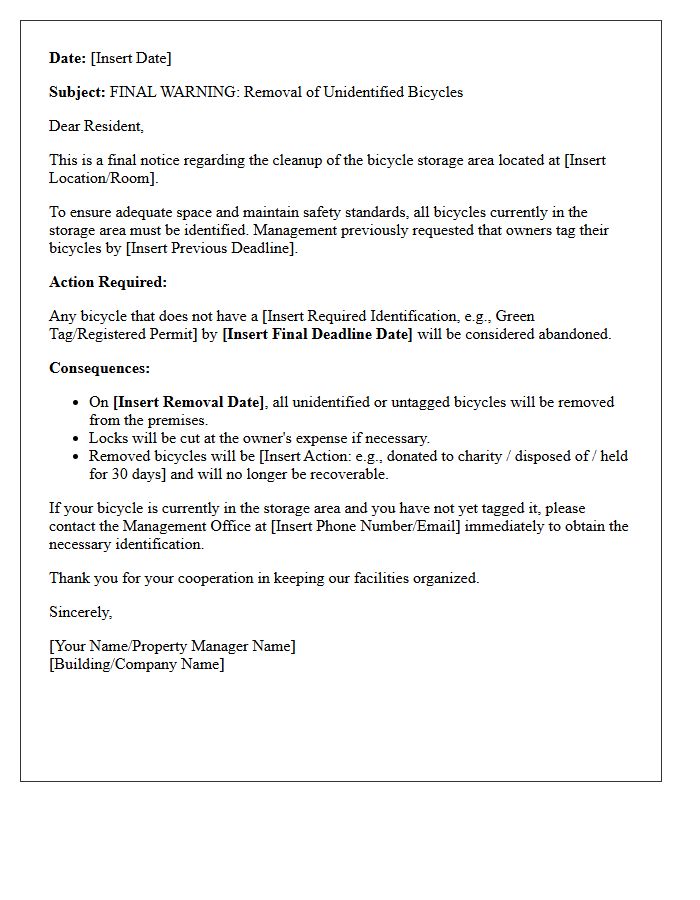 Final Warning Bicycle Storage Cleanup Letter