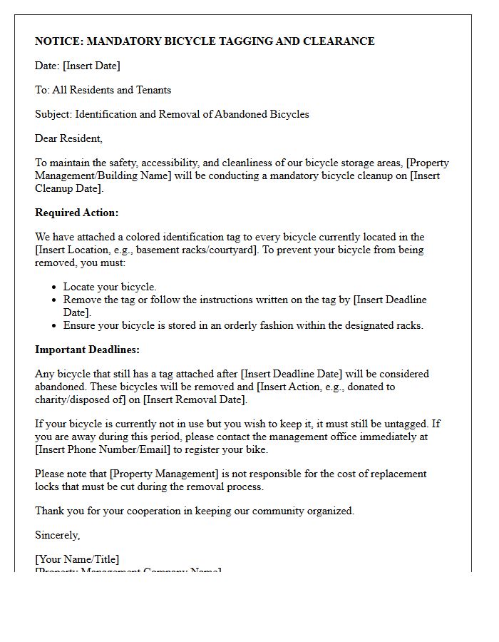 Mandatory Bicycle Tagging and Cleanup Letter