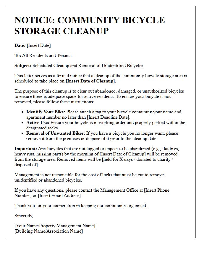 Notice of Community Bicycle Storage Cleanup Letter