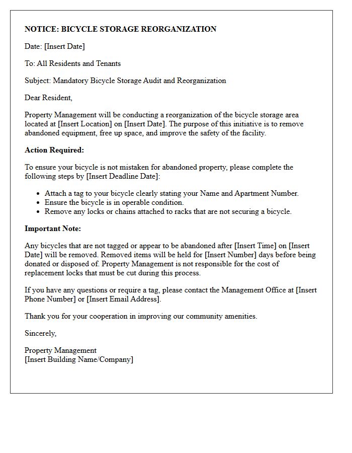 Property Management Bicycle Storage Reorganization Letter