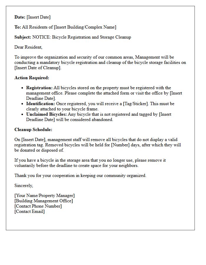 Resident Bicycle Registration and Cleanup Letter