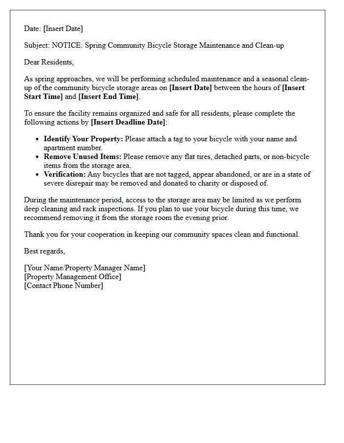 Spring Community Bicycle Storage Maintenance Letter