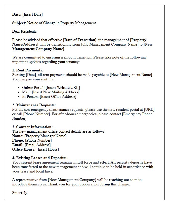 Change in Property Management Transition Letter