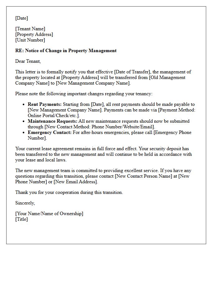 Change of Property Management Announcement Letter