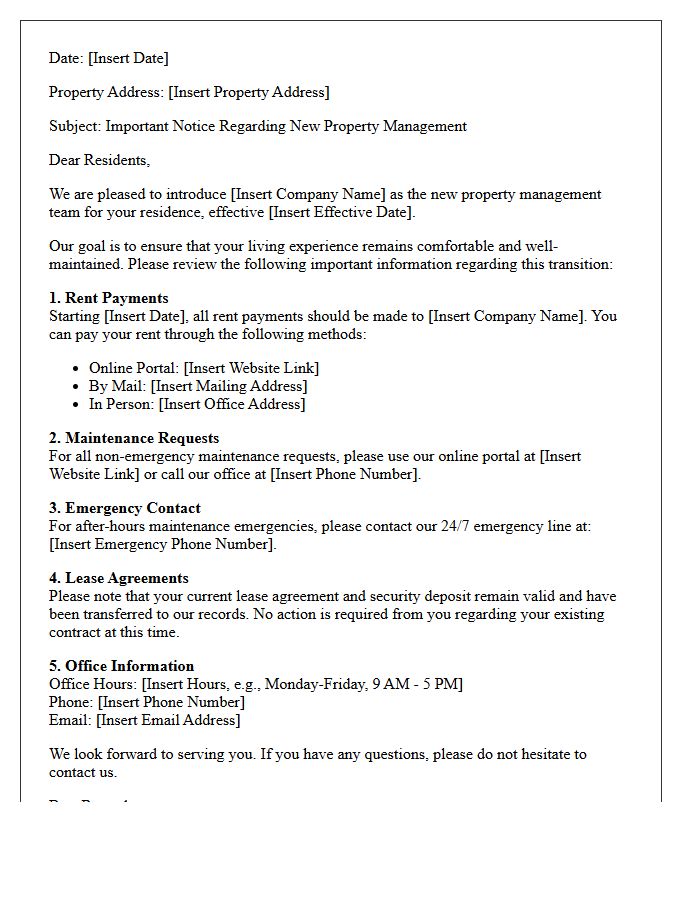 New Property Management Welcome Letter to Tenants