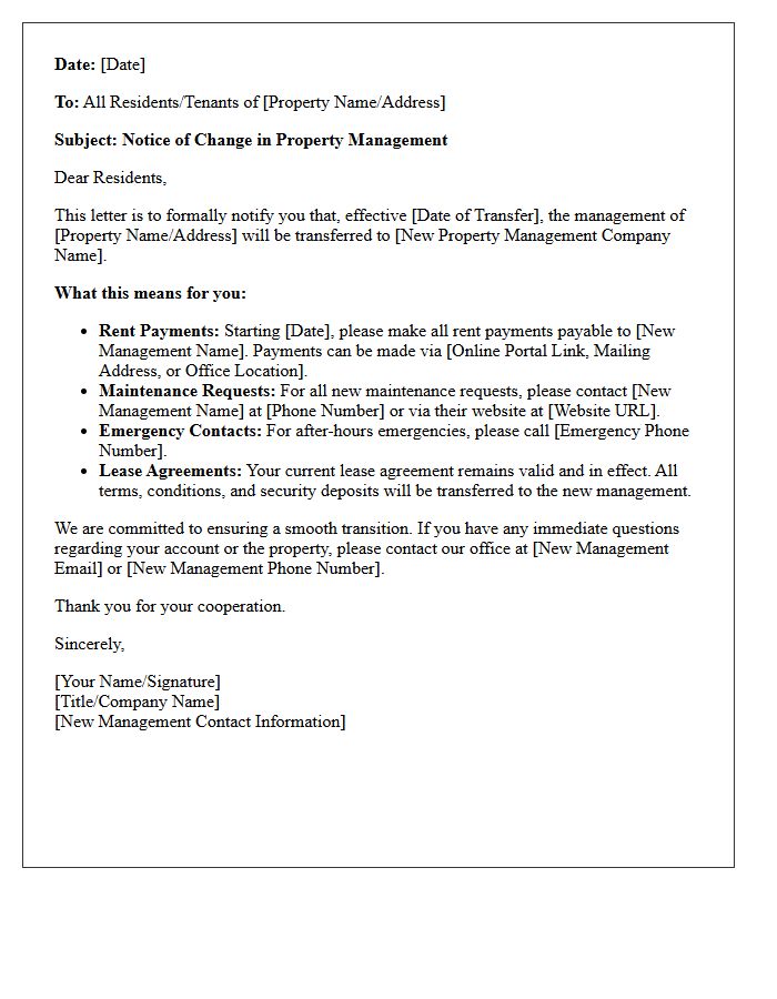 Notice of New Property Management Company Letter