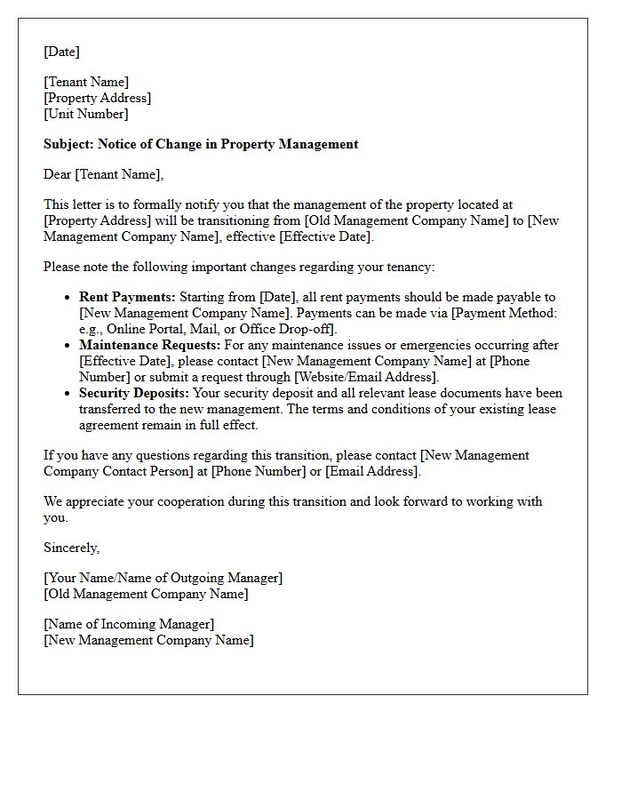 Transition of Property Management Notification Letter