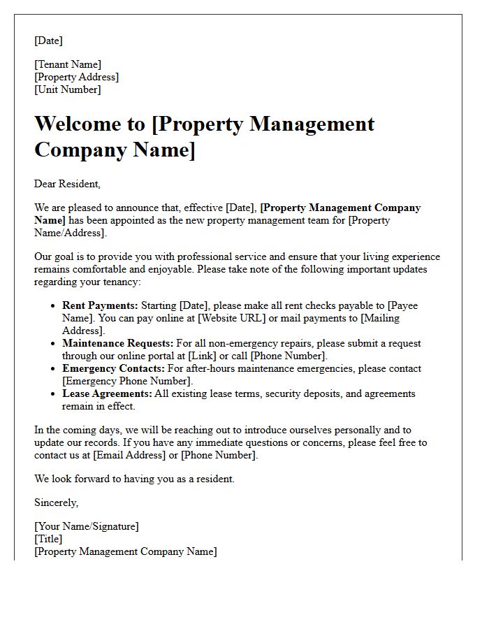 Welcome Letter From the New Property Management Company
