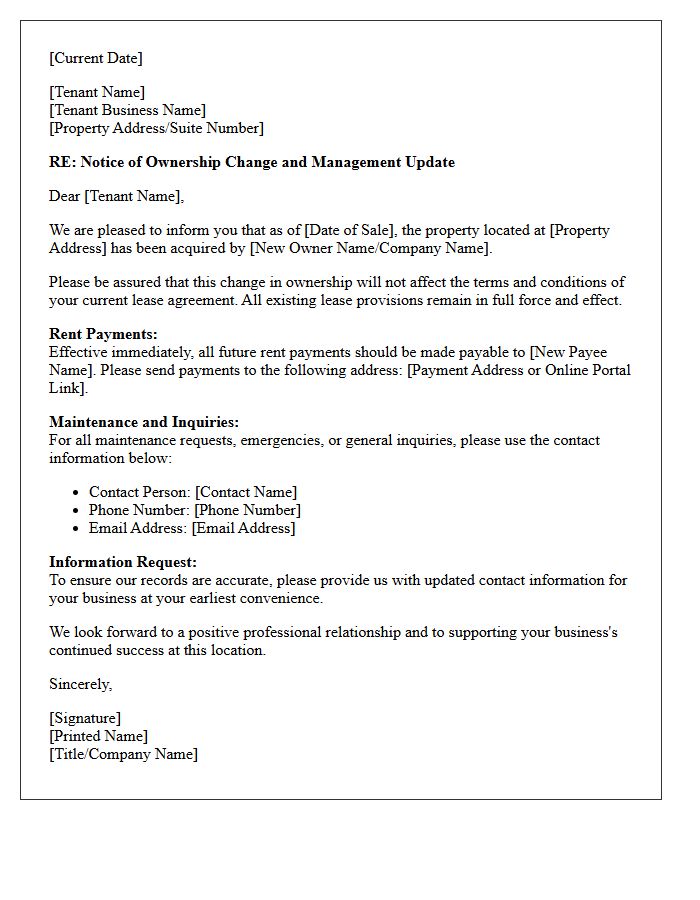 Commercial Tenant Welcome Letter From New Owner