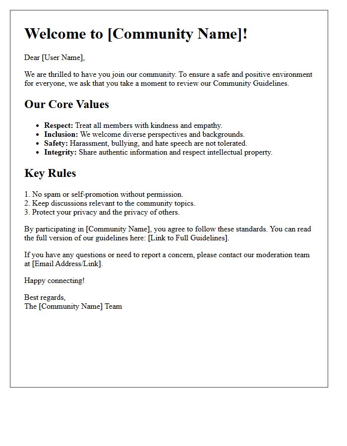 Community Guidelines Welcome Letter