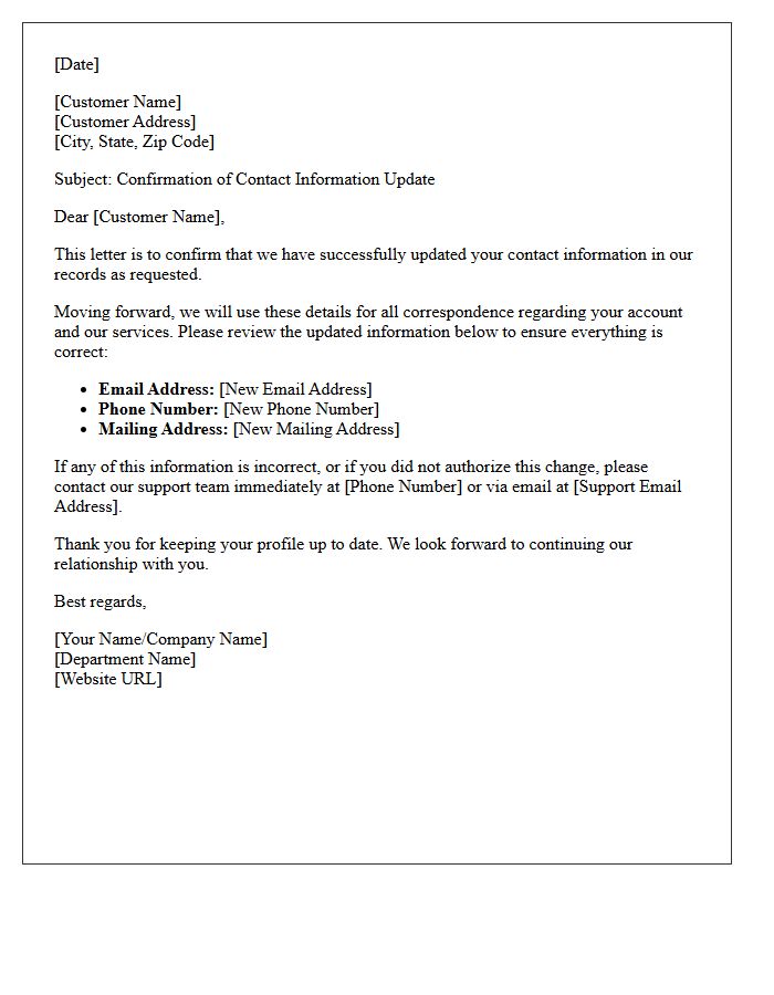 Contact Information Update Welcome Letter