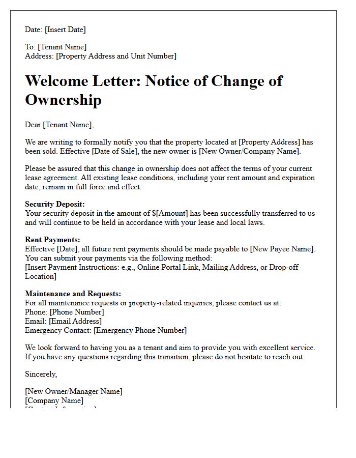 Lease Transition Welcome Letter From New Owner