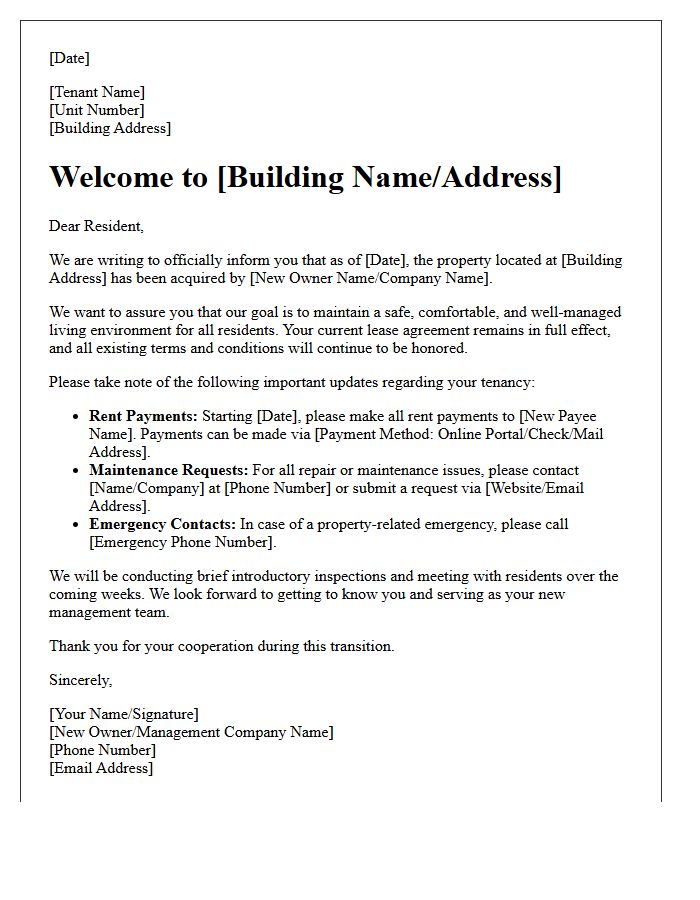 Multi Family Building Welcome Letter From New Owner