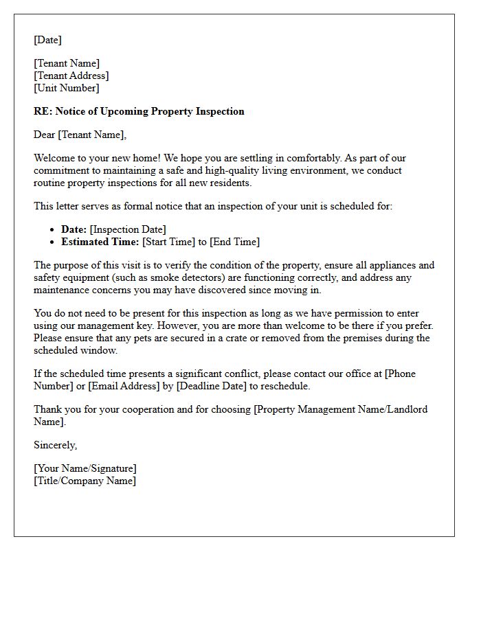 Property Inspection Notice Welcome Letter