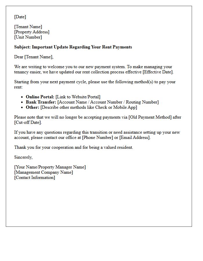 Rent Payment Update Welcome Letter