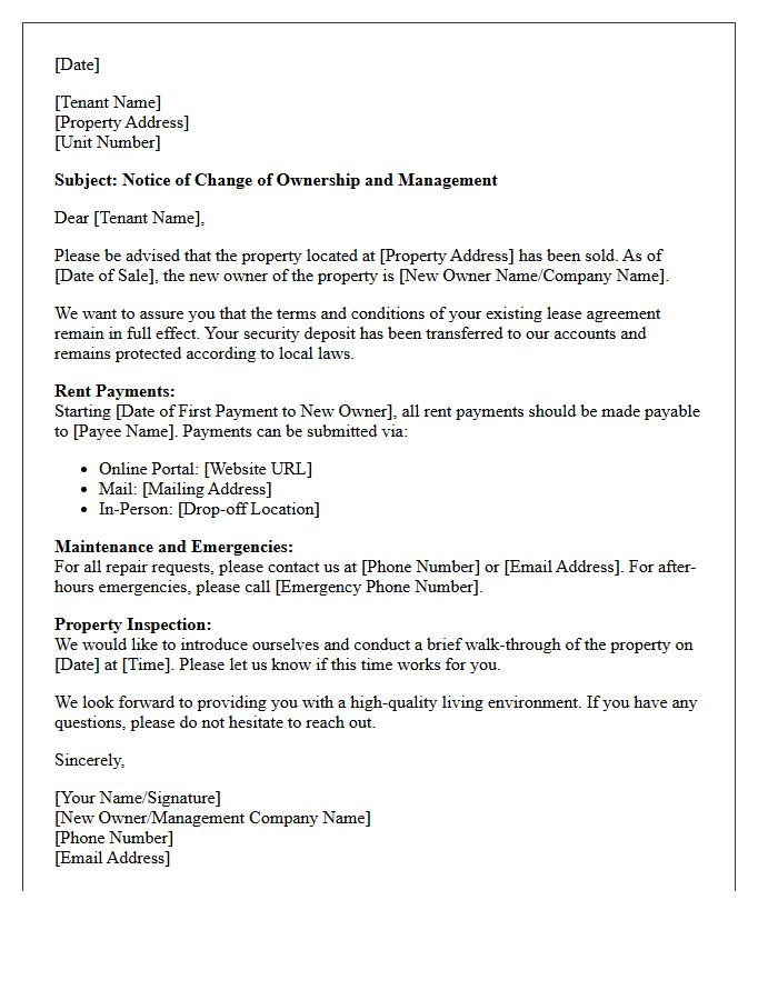 Residential Tenant Welcome Letter From New Owner