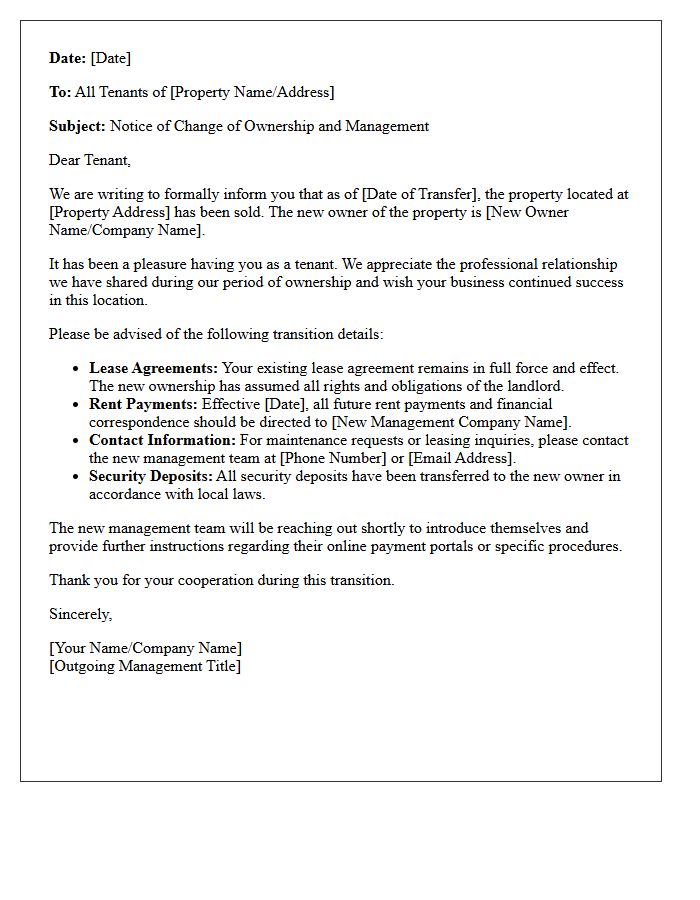 Change Of Ownership Farewell Letter To Commercial Tenants