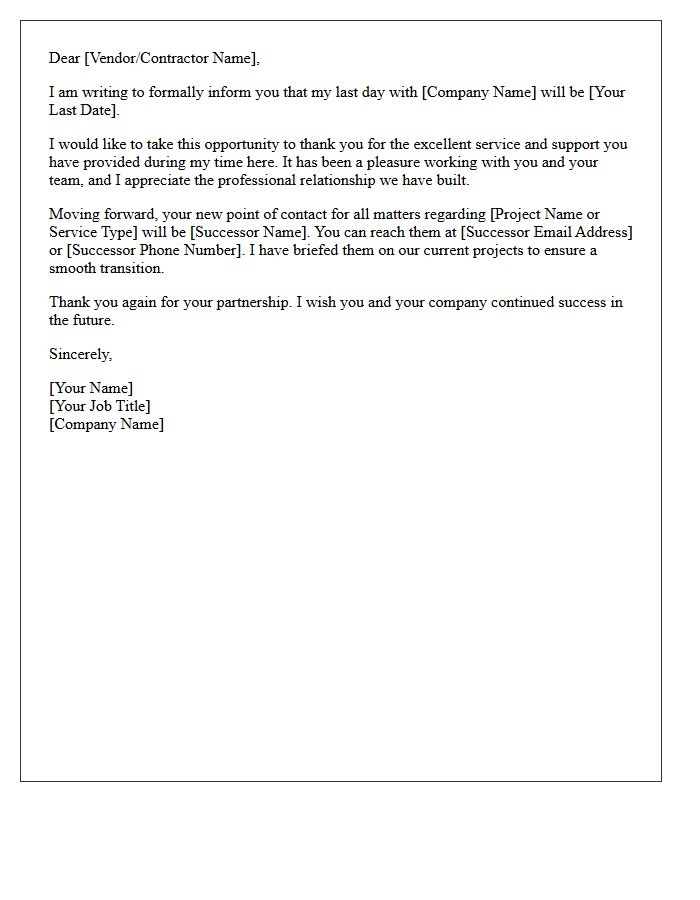 End Of Service Farewell Letter To Vendors And Contractors