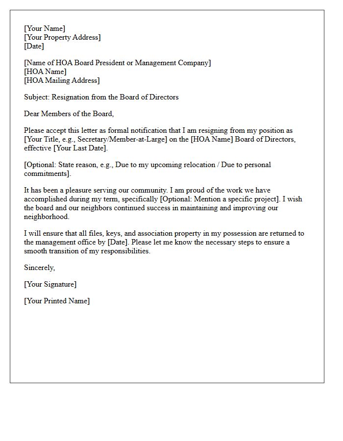 Official Farewell Letter To Homeowners Association Board