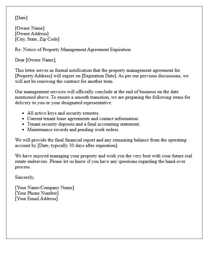 Property Management Contract Expiration Farewell Letter