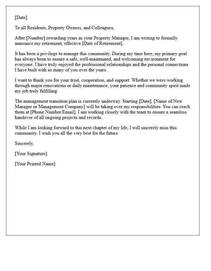 Retirement Farewell Letter From Dedicated Property Manager