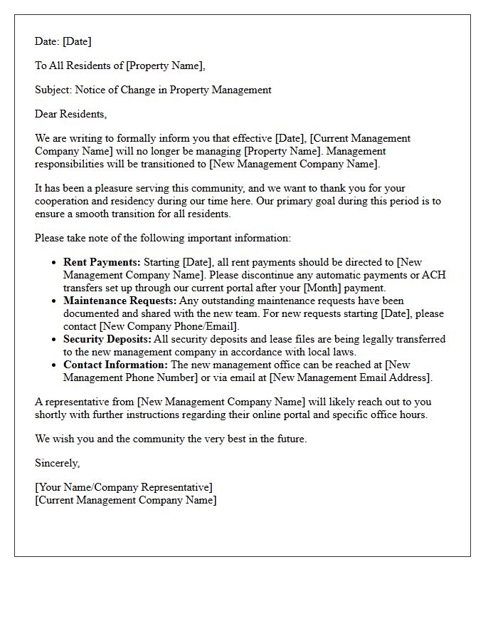 Transition Of Management Farewell Letter To Residents