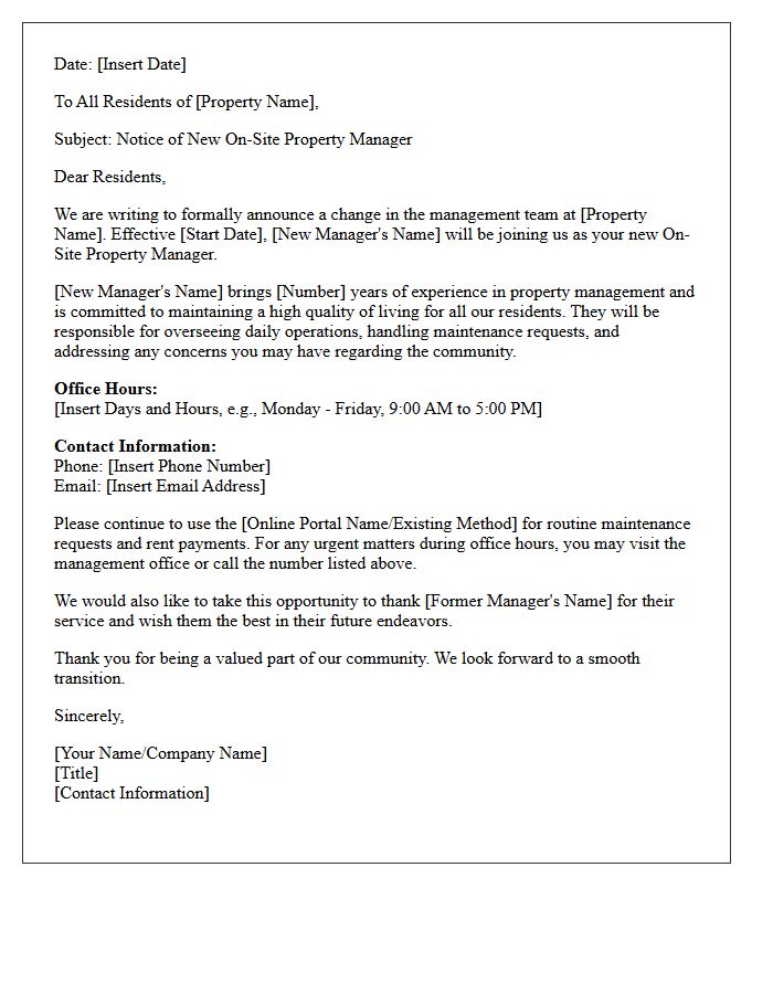 Change of Management Letter Introducing Your New On-Site Property Manager