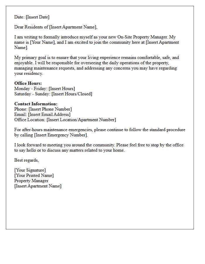 First Greetings Letter From the New On-Site Property Manager to Apartment Residents