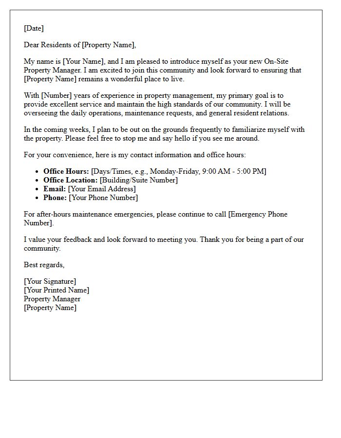 Welcome Letter From the New On-Site Property Manager to Community Residents