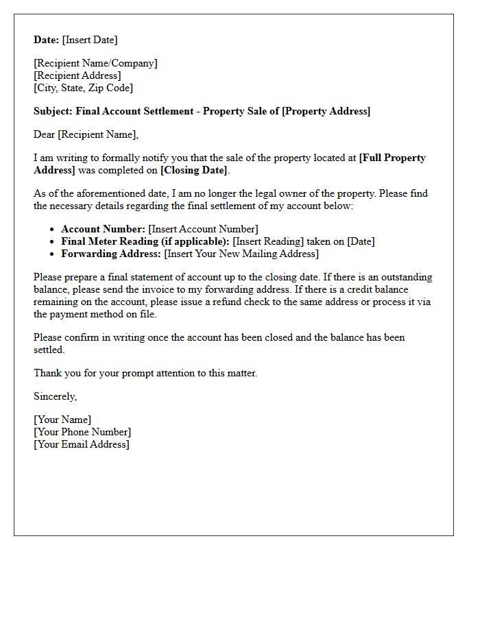 Final Account Settlement Letter Following Property Sale