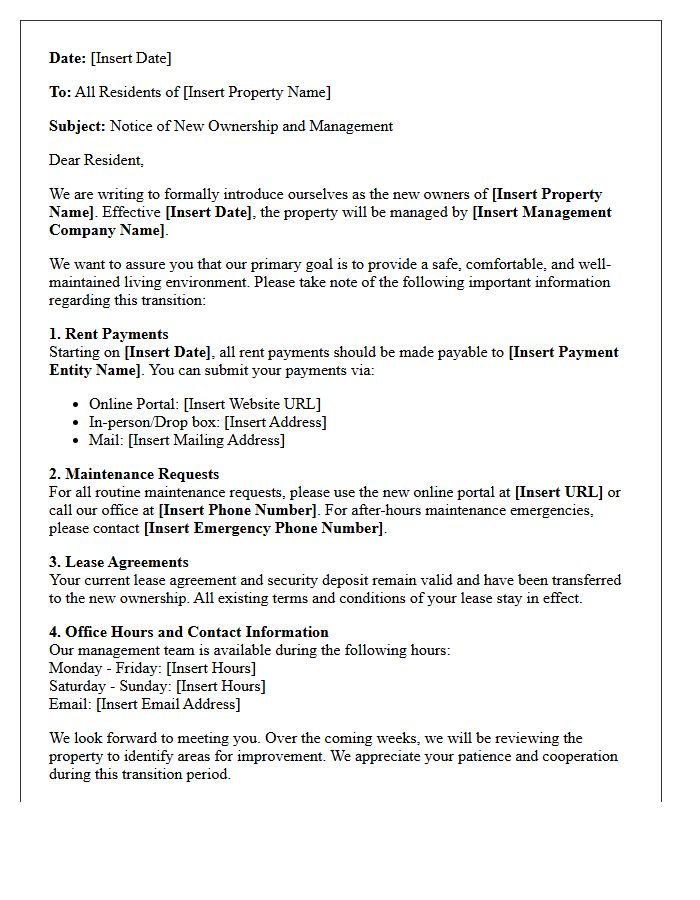 Introduction Letter from New Property Owners and Management