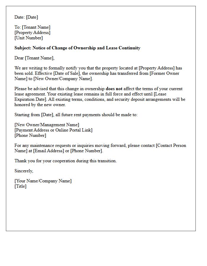 Lease Agreement Continuity Letter Post Property Sale