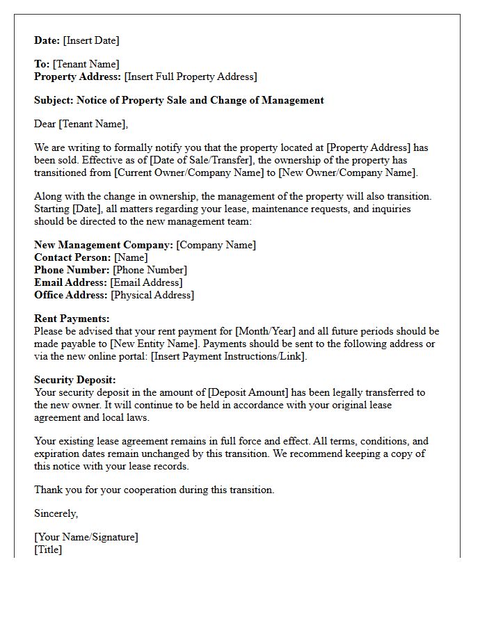 Official Letter of Property Sale and Management Transition