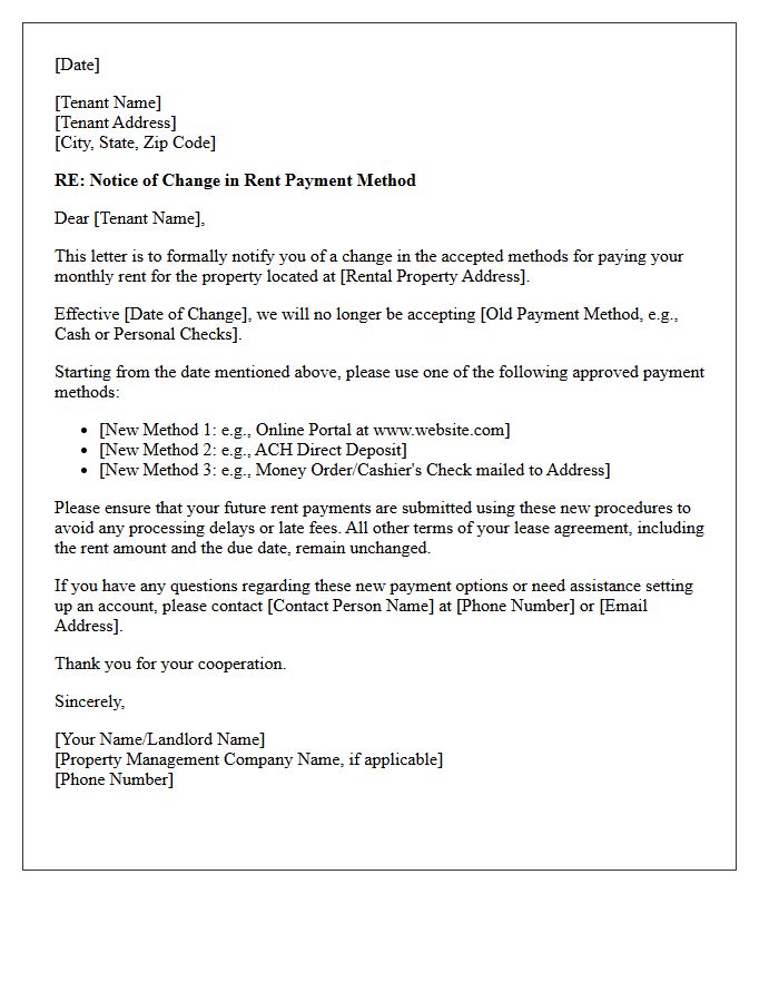 Change in Rent Payment Methods Letter