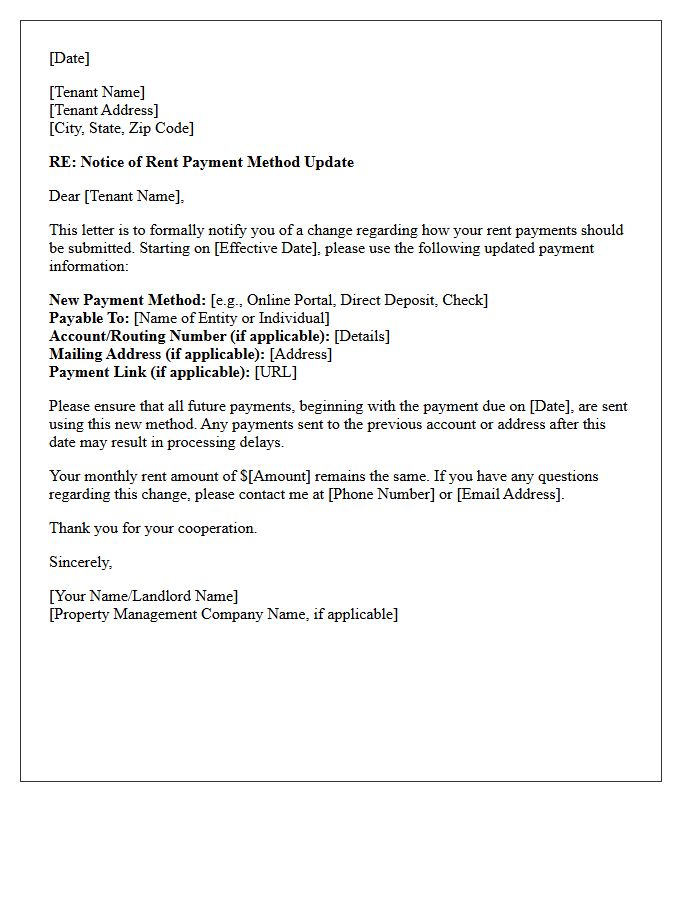 Notice of Rent Payment Update Letter