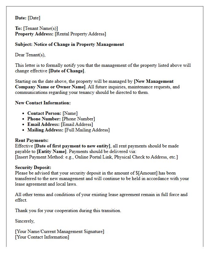 Tenant Notice of Management Change Letter