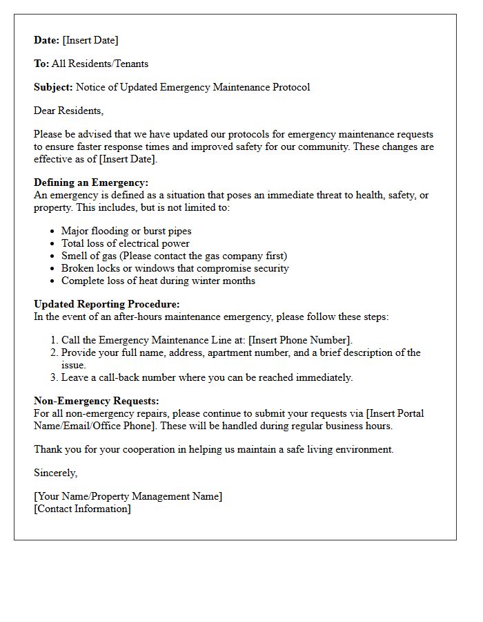 Notice of Updated Emergency Maintenance Protocol Letter