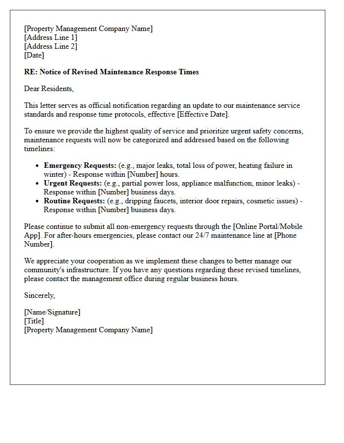 Official Property Management Letter on Revised Maintenance Response Times