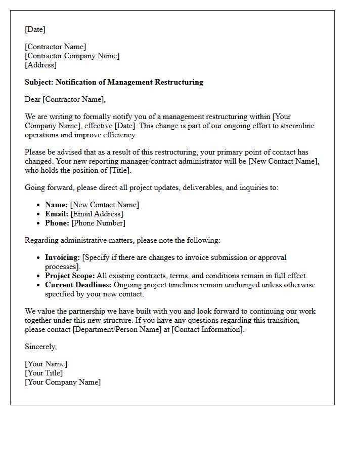 Contractor Notification Letter for Management Restructuring